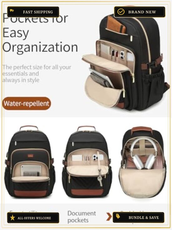 Large Backpack for Women Multi Compartment Laptop Bag with USB Port and Water